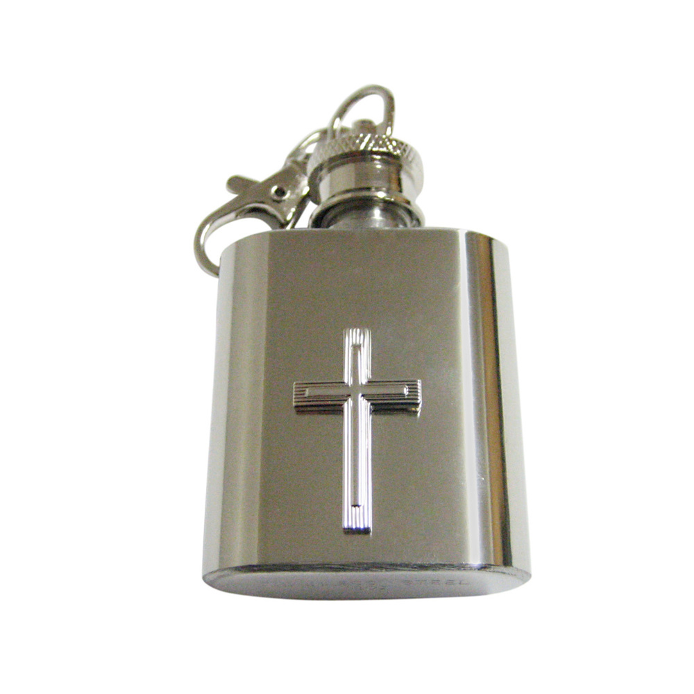 Silver Toned Textured Cross Keychain Flask - image 1